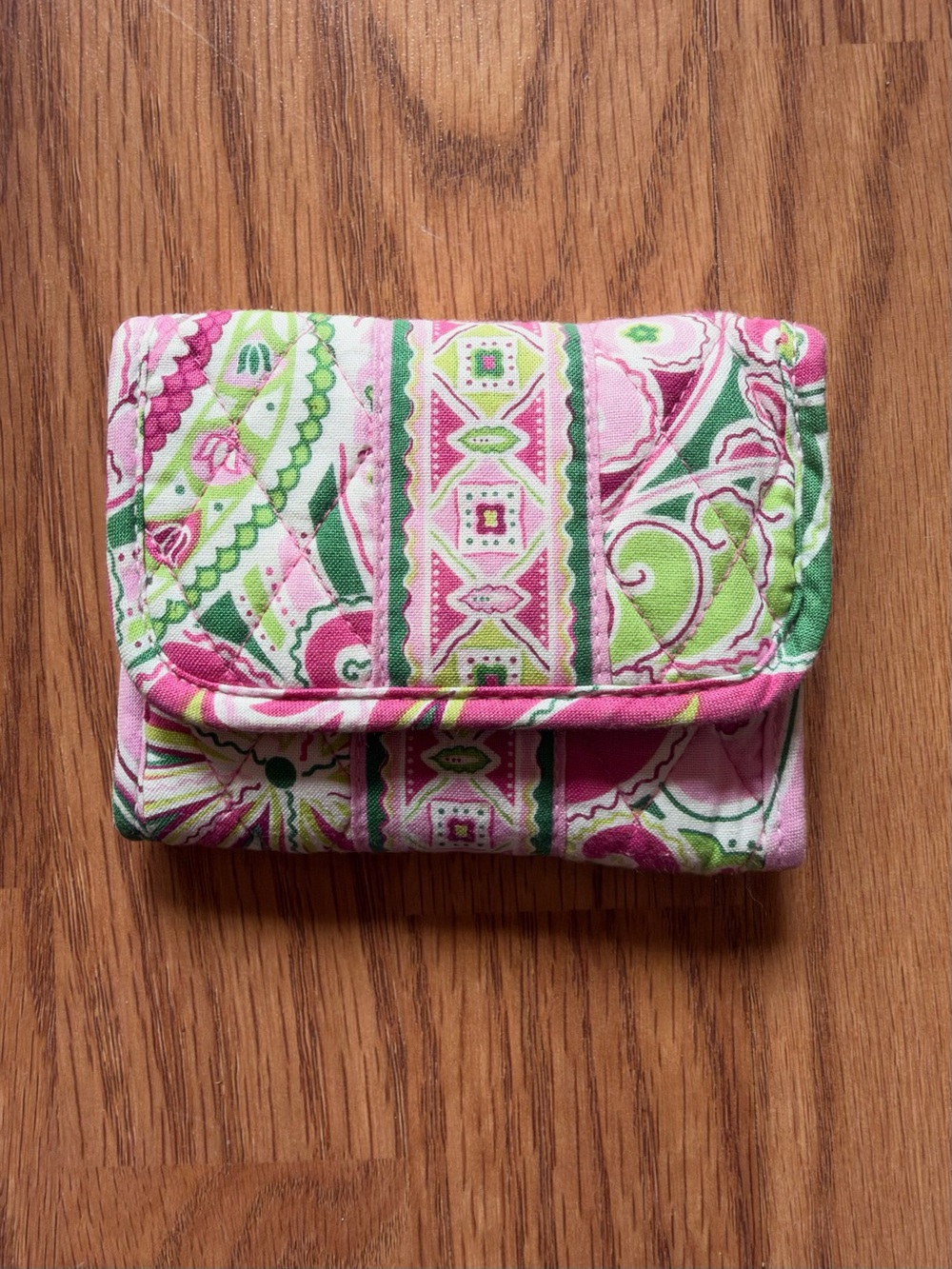 Vera Bradley Quilted Foldover Wallet in Pink and Green Paisley